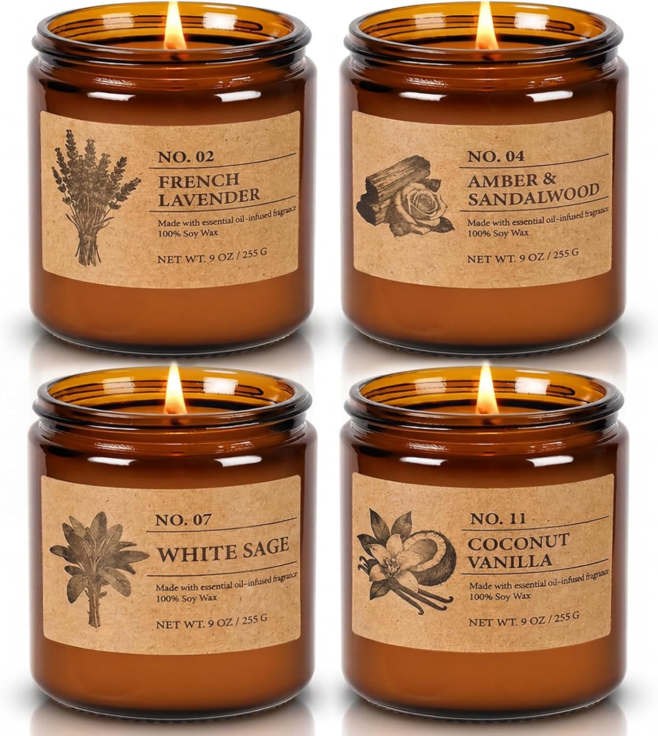Luxury Soy Scented Candle Gift Set – 4-Piece Aromatherapy Collection (9 oz Each)