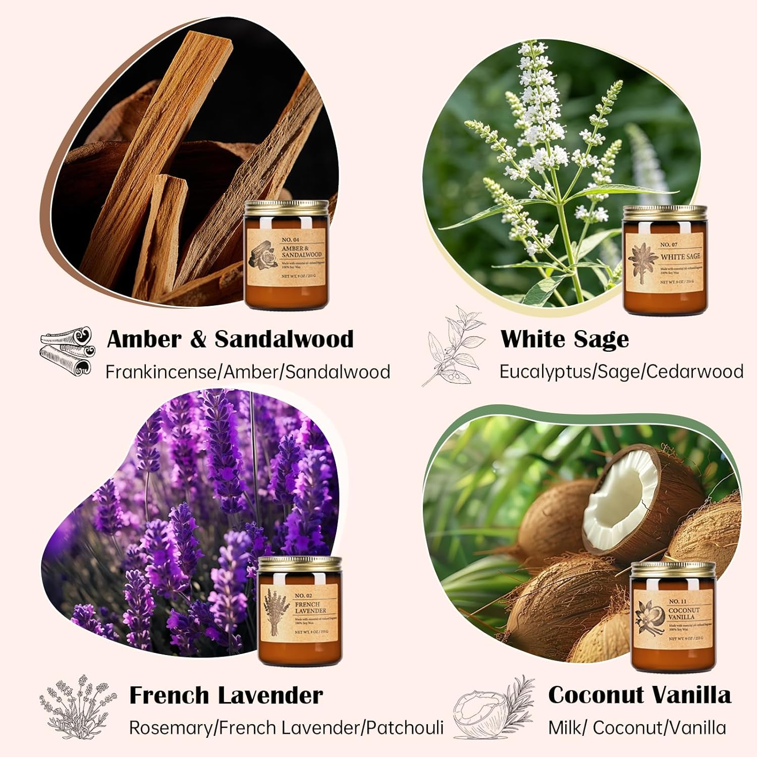 Luxury Soy Scented Candle Gift Set – 4-Piece Aromatherapy Collection (9 oz Each)
