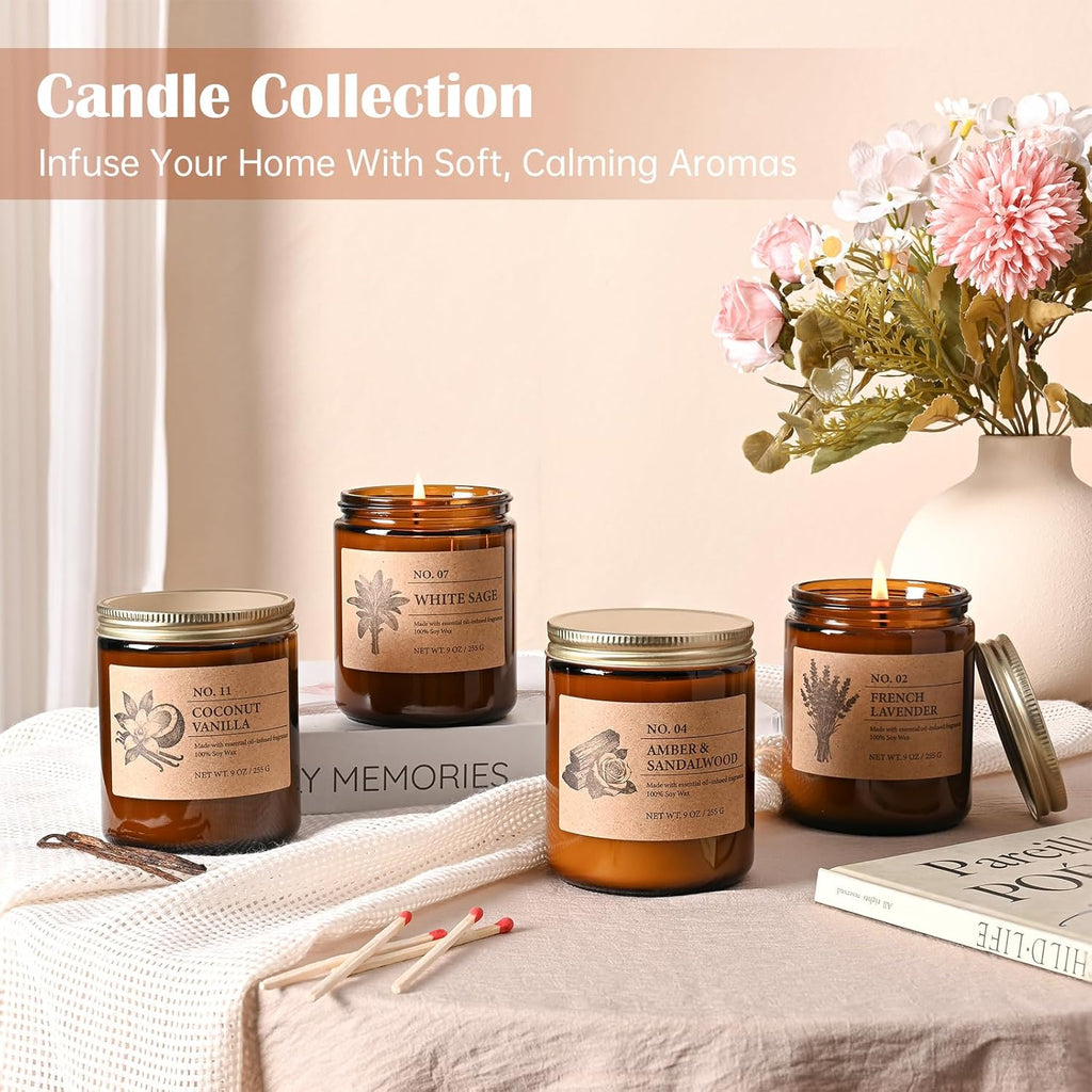Luxury Soy Scented Candle Gift Set – 4-Piece Aromatherapy Collection (9 oz Each)