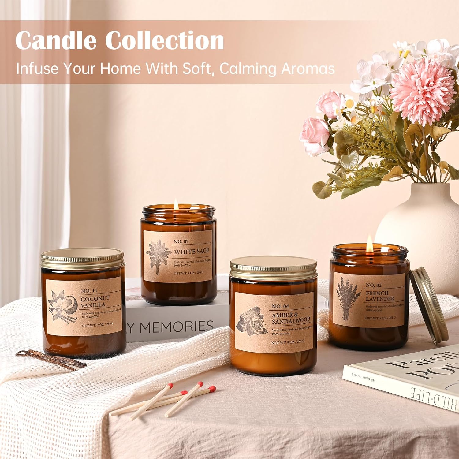 Luxury Soy Scented Candle Gift Set – 4-Piece Aromatherapy Collection (9 oz Each)