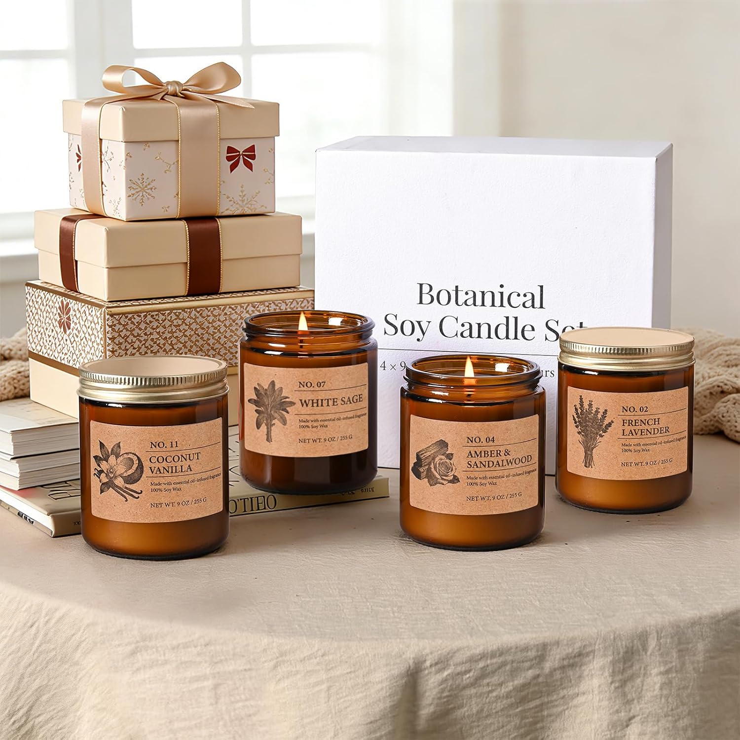 Luxury Soy Scented Candle Gift Set – 4-Piece Aromatherapy Collection (9 oz Each)