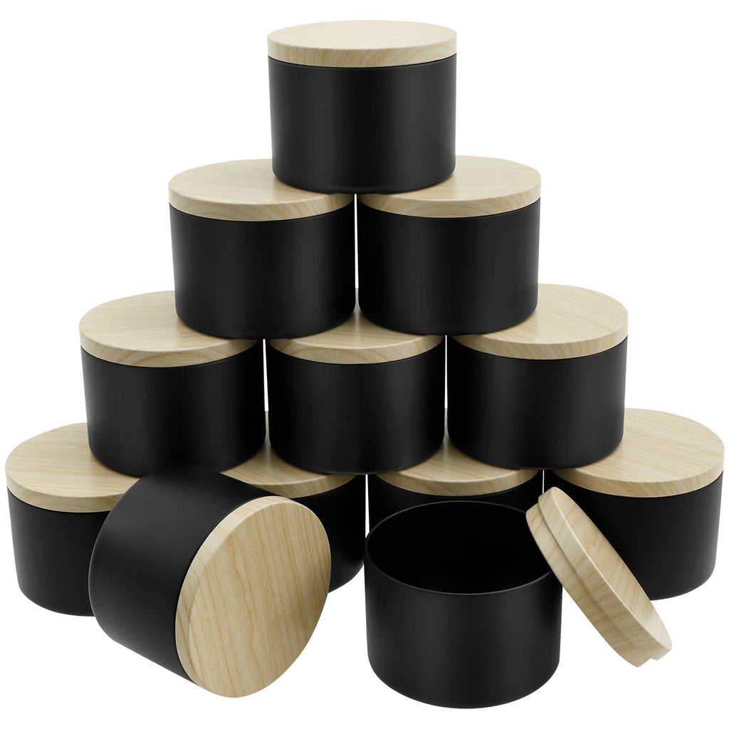 Candle Tins with Wood Grain Lids – 12 Pack