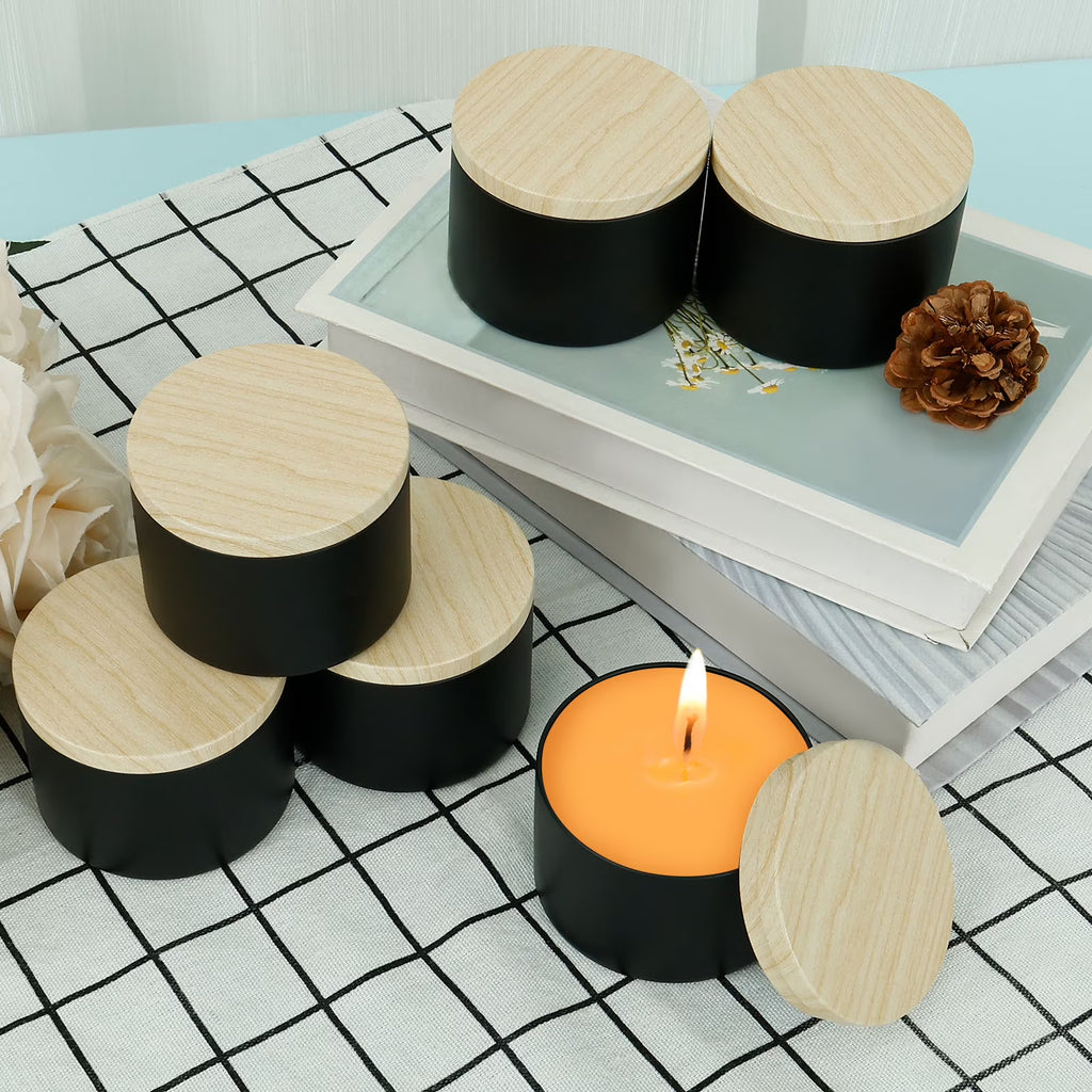 Candle Tins with Wood Grain Lids – 12 Pack