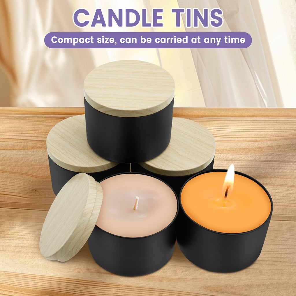 Candle Tins with Wood Grain Lids – 12 Pack