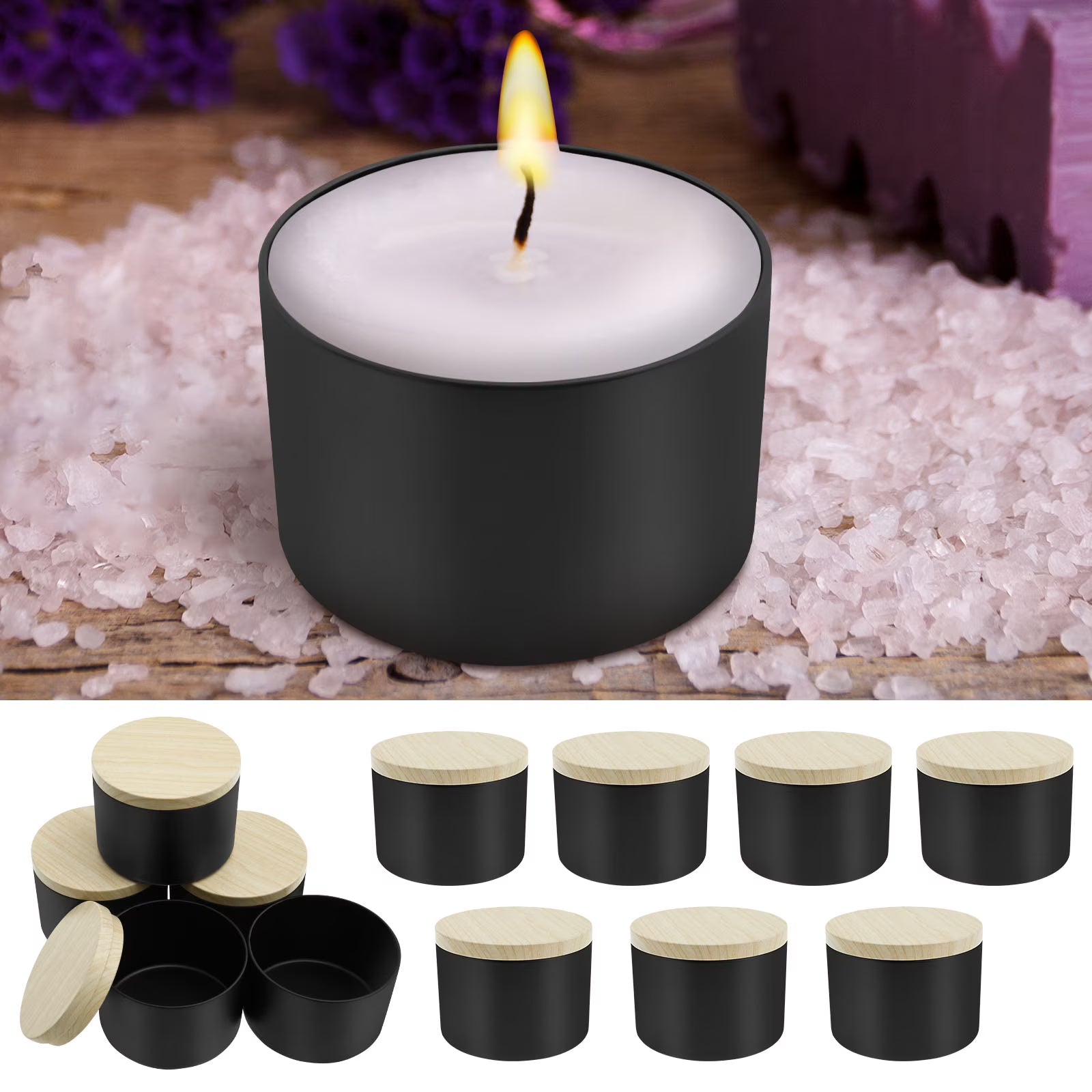 Candle Tins with Wood Grain Lids – 12 Pack