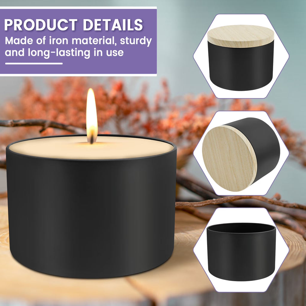 Candle Tins with Wood Grain Lids – 12 Pack