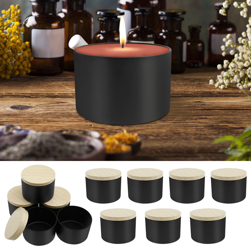 Candle Tins with Wood Grain Lids – 12 Pack