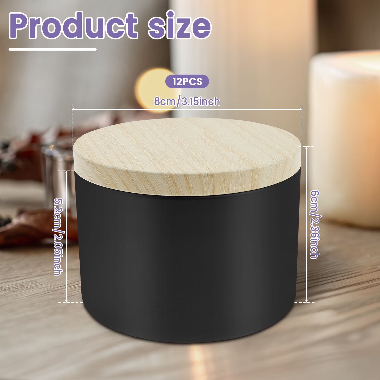 Candle Tins with Wood Grain Lids – 12 Pack