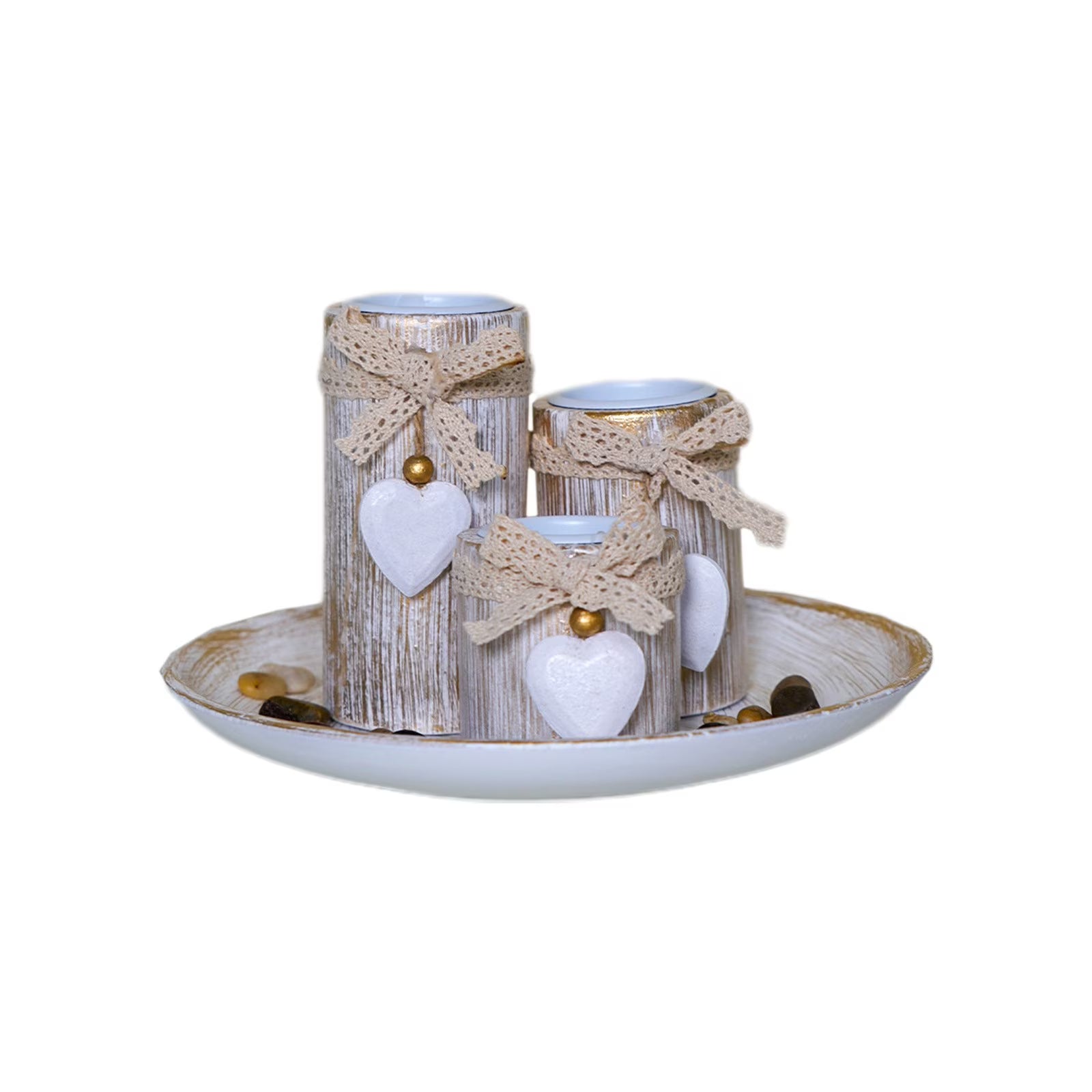 Farmhouse Wooden Candle Holder Set – 3 Pieces