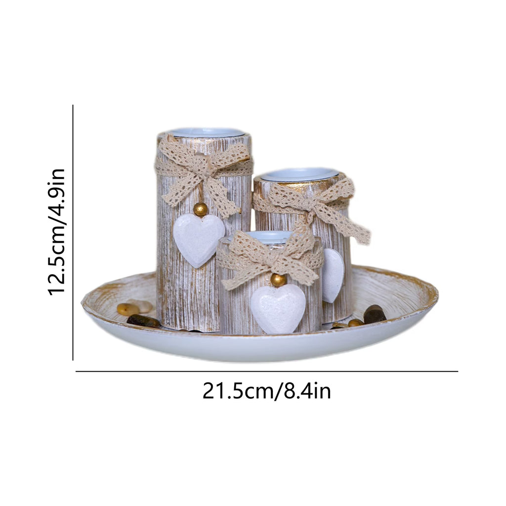 Farmhouse Wooden Candle Holder Set – 3 Pieces