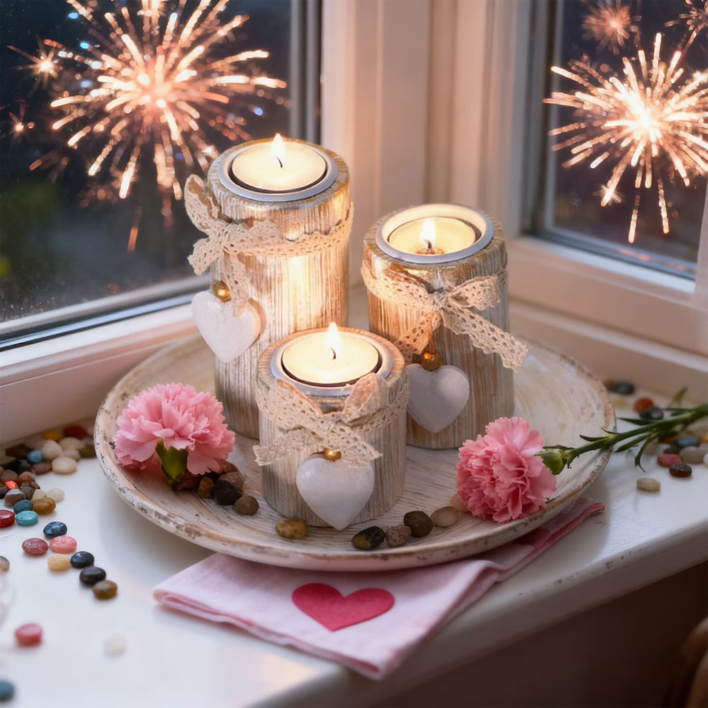 Farmhouse Wooden Candle Holder Set – 3 Pieces