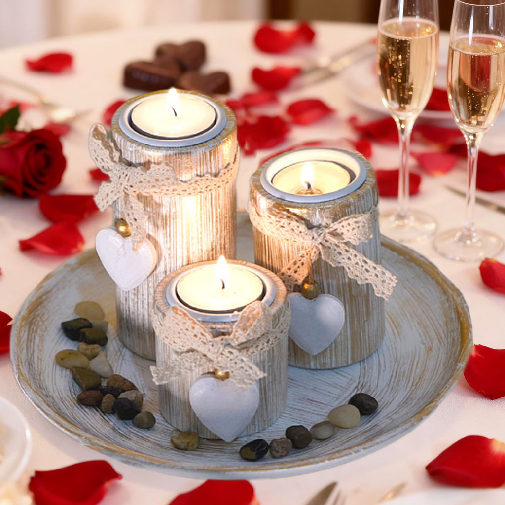 Farmhouse Wooden Candle Holder Set – 3 Pieces