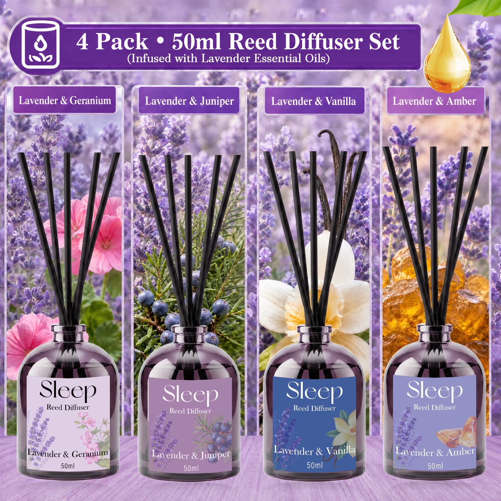 Lavender Reed Diffuser Set – 4 Pack